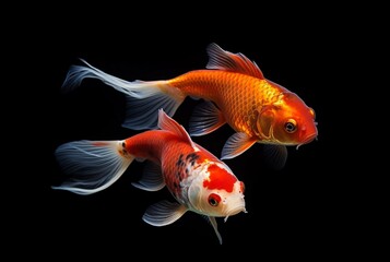 two beautiful koi fish isolated on black background. generative ai