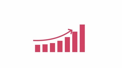 Poster - Slowly increase graph 2D object animation. Rising income flat cartoon 4K video, transparent alpha channel. Chart arrow. High stock market. Benefit in business animated icon on white background