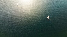 Aerial View Of Sailboats Drifting Across The Serene Waters Of Lake Norman In Cornelius, NC