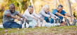 © Wesley JvR/peopleimages.com - Fitness, stretching and senior people in park for healthy body, wellness and active workout outdoors. Retirement, sports and men and women stretch legs on grass for exercise, training and warm up