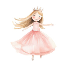  Little Princess Girl Pink - Cute Hand Painted Style - Childish Watercolor Drawing - Fairy Tale Fantasy - Generative AI