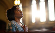 © Chanelle/Peopleimages - AI - Prayer, christian and thinking with black woman in church for worship, holy spirit and spirituality. Praying, ai generated and connection with person and faith traditions, mindfulness or Christianity