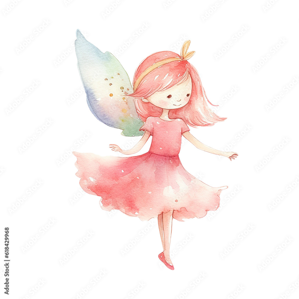 Little Fairy Girl Pink - Cute Hand Painted Style - Childish Watercolor ...