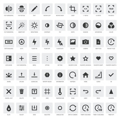 Photo editor app icon set. Crop, flip, rotate, filter, brightness, contrast, silhouette sign icon symbol pictogram vector illustration