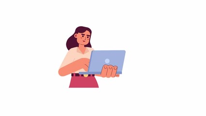 Aufkleber - Social media specialist typing laptop 2D animation. Virtual communication with clients 4K video motion graphic. Engage audience business colorful animated cartoon flat concept, white background