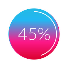 Wall Mural - 45 percent circle chart, isolated symbol. Vector gradient element. Percentage Infographic sign. Illustration, icon for business, finance, progress, report, web design, download