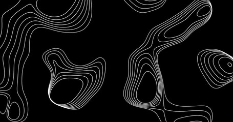 abstract animated outline topographic contour map. moving waves on black background. 4k looped anima