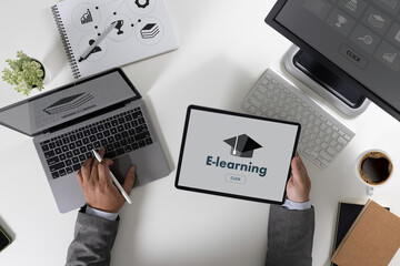 Poster - on-screen e-learning Internet Networking Sharing online on a computer education course communication learn and coach teaching in home cyberspace technology