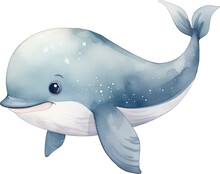 Cute Whale Watercolor Illustration. Generative AI