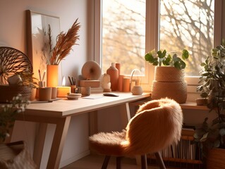 Sticker - AI generated illustration of a cozy and inviting office space with a Scandinavian theme