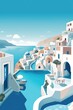 Santorini island and beach illustration with the style of dreamlike architecture