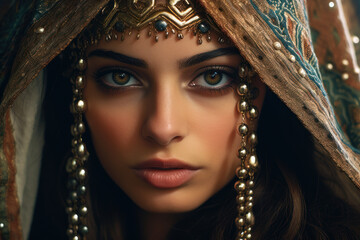 Wall Mural - Close up of beautiful Algerian bride in veil and ornate jewellery