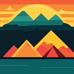 Wall Mural - Vector illustration depicts a vibrant and colorful landscape