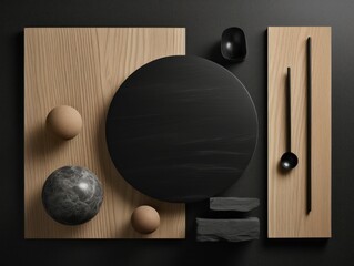 AI generated illustration of a simple moodboard inspiration design in a black brown color palette