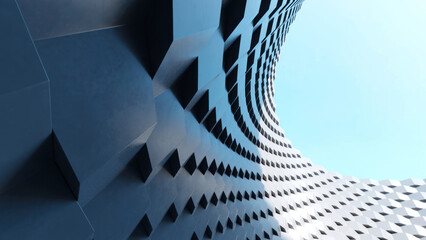 abstract modern architecture with wavy facade, 3d rendering.