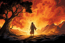 Moses And The Burning Bush Bible Religious Illustration, Generated Ai