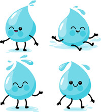 Cartoon Water Drop Characters. Vector Illustration