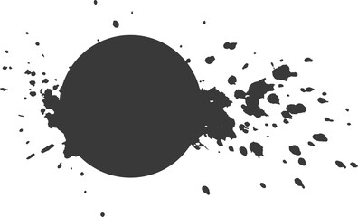 Wall Mural - Round spot with splashes, an explosion of paint, drops, splashes coming from circle. Design element. PNG.