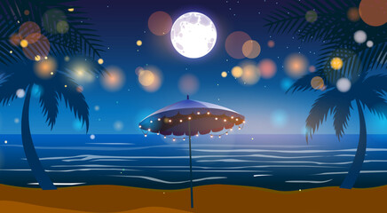 Wall Mural - umbrella and colorful hanging light for the party on the beach