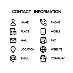 Poster - contact information and contact us line vector icons. contains icons as name, address, time, phone n