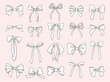 © Rudzhan - Set of bows. Outline icons with elegant ribbons and ties. Stickers with symbol wedding celebration and birthday party decorations in hand drawn style. Cartoon flat vector isolated on white background