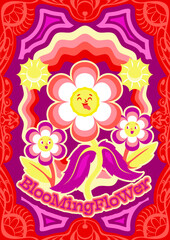 Wall Mural - 1960s psychedelic art. funny bright poster and banner, background and flyer in abstract hippie style