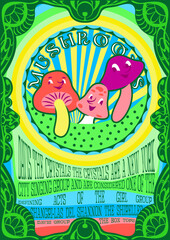 Wall Mural - 1960s psychedelic art. weird bright banner and poster, flyer and background in abstract hippie style