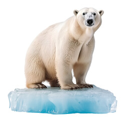 sad polar bear standing on a small sea ice in cause of global warming effect, isolated background. g