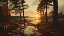 Polaroid instant film photography of a lakeside sunset, adding a vintage and nostalgic touch to the natural scenery. (Generative AI)