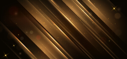 Wall Mural - elegant dark brown background with golden diagongl line and lighting effect sparkle. luxury template