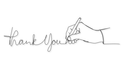 Wall Mural - animated continuous single line drawing of hand with pen writing words THANK YOU, line art animation