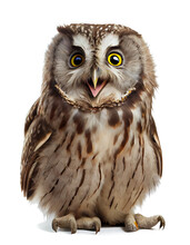 Realistic Image Of Cute Owl On Transparent Background
