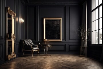 Wall Mural - Illustration mock up of an empty modern classic black interior space. Generative AI