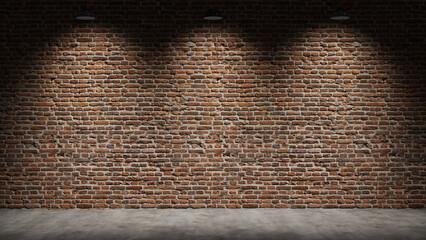  Brown brick wall background with spot lighting effect. White, White and White