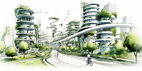 Sustainable urban design featuring eco-friendly elements. ai generated