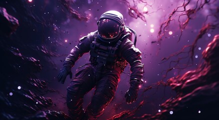 Wall Mural - astronaut on rock surface with space background ,astronaut walk on the moon wear cosmosuit. future c