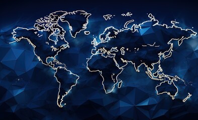 Poster - Planet map. World map. global social network. future. Blue futuristic background with earth planet. Floating blue plexus geometric background.