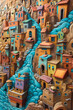 © Ирина Шемшура - Plasticine city. Plasticine village. AI generation