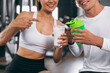 © Quality Stock Arts - sport healthy people show compare milk and whey protein shake are good beverage food meal for gain mass body muscle bodybuilding