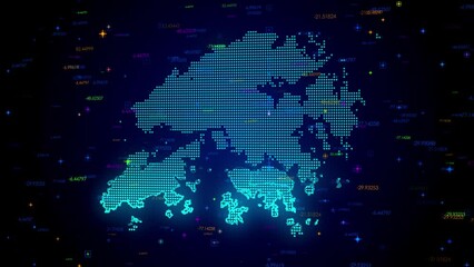 Wall Mural - futuristic motion view blue colorful shiny digital technology hud dots mosaic grid hong kong map lig