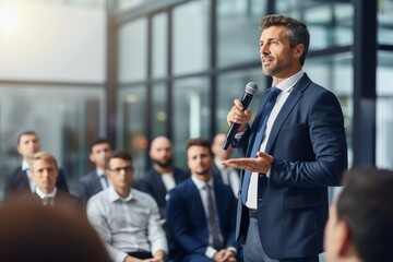 confident businessman delivering a presentation