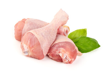 Wall Mural - Raw Chicken drumsticks, isolated on white background.