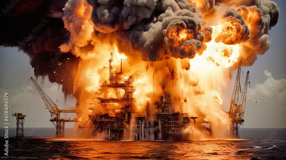 Contruction Explosion Construction, accident and explosion of oil on rig for damage ...