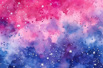Pink and purple watercolor space background. View of universe with copy space. Nebula illustration.