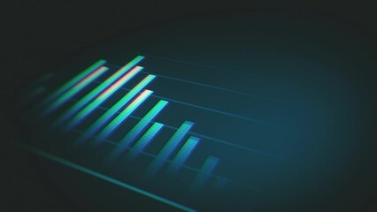 Poster - 3d Screen Of Business Growth Stats Bars/ 4k animation of a 3d business infographics with rising arrow and bar stats appearing, symbolizing growth and success, with glitch and noise digital effects