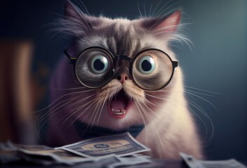 Poster - Feline Shocked Financially Smart Backdrop Generative AI