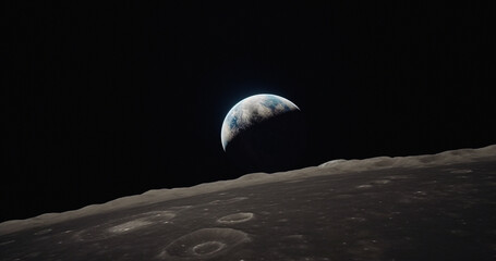 Wall Mural - moon, surface and world view in space, universe and galaxy for science research, astrology and plane