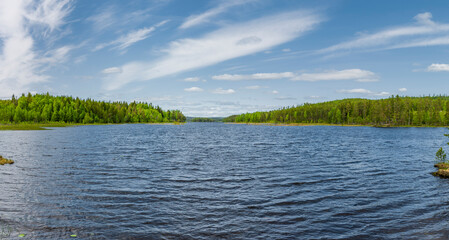 Wall Mural - See mit Blauem Himmel und Wald