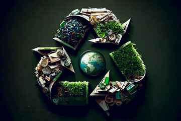 Waste recycle management, eco friendly, energy saving awareness month concept