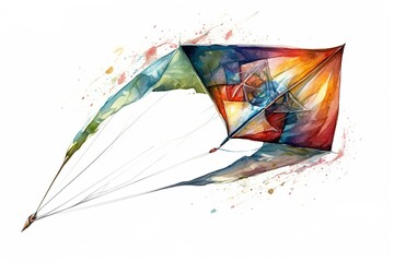 Poster - drawing flying kite isolated on white background. Generated by AI